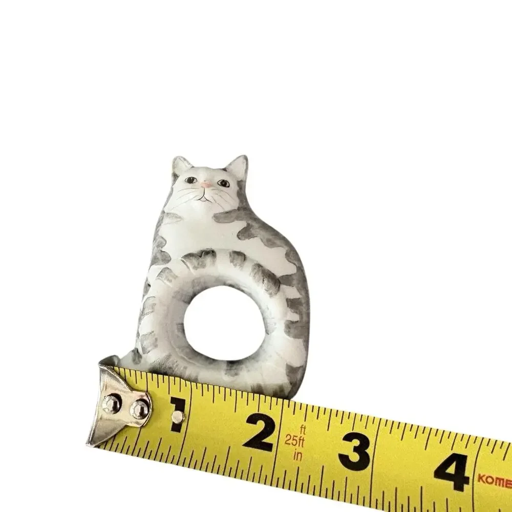 Silvestri Gray & White Cat Napkin Rings Set of 4 Ceramic Kitty Holders